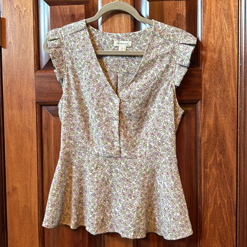 Monteau Los Angeles Floral Print Blouse Shirt Size Large